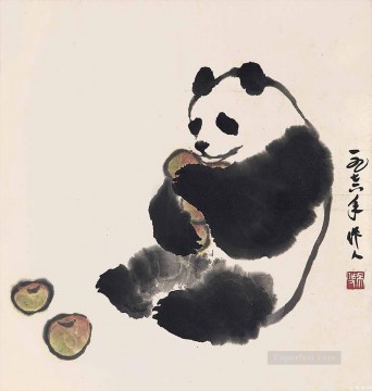 中国 Painting - 中国の伝統的なウー ズオレン パンダとフルーツ
